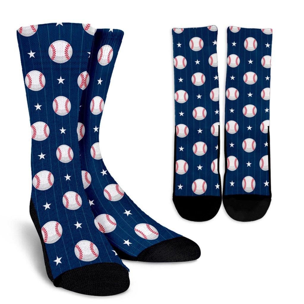 Baseball Star Print Pattern Crew Socks