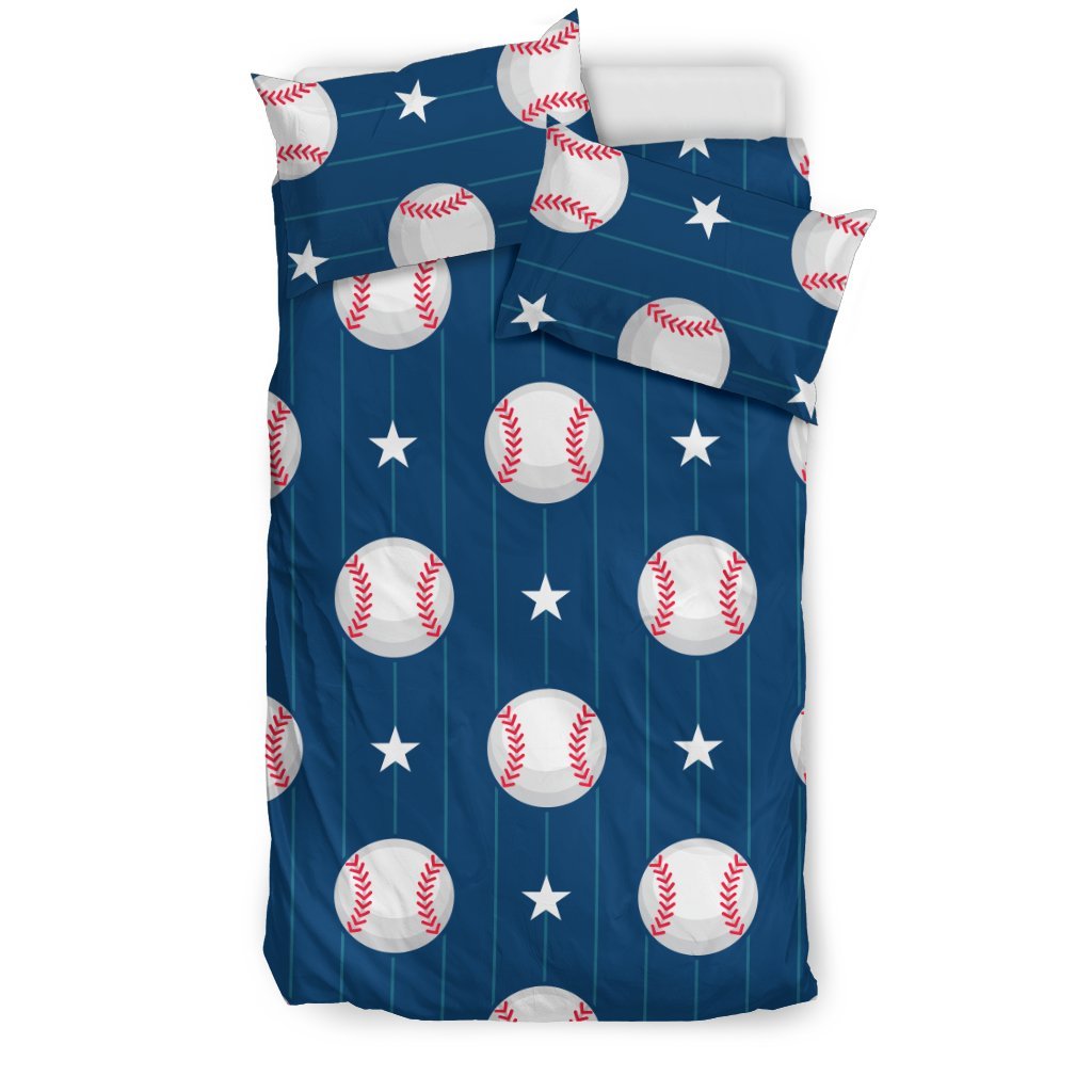Baseball Star Print Pattern Duvet Cover Bedding Set