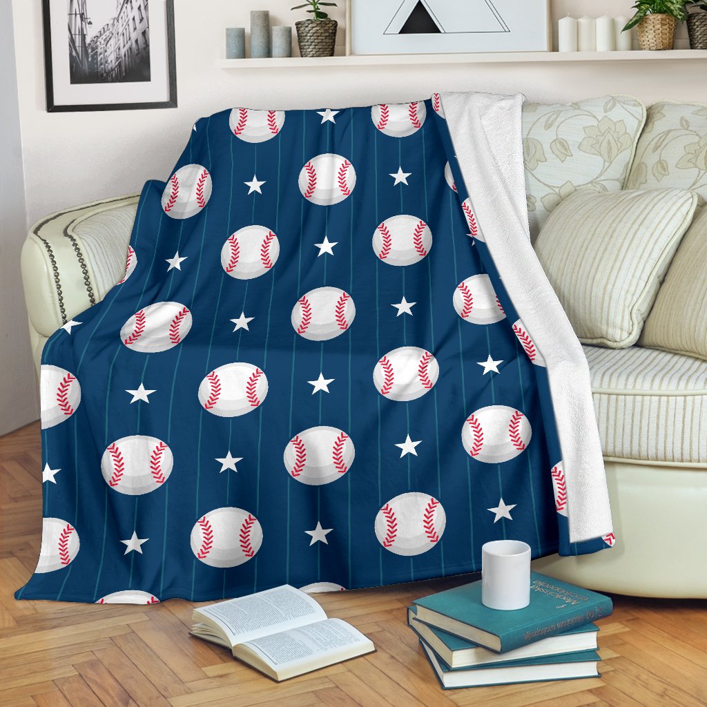 Baseball Star Print Pattern Fleece Blanket