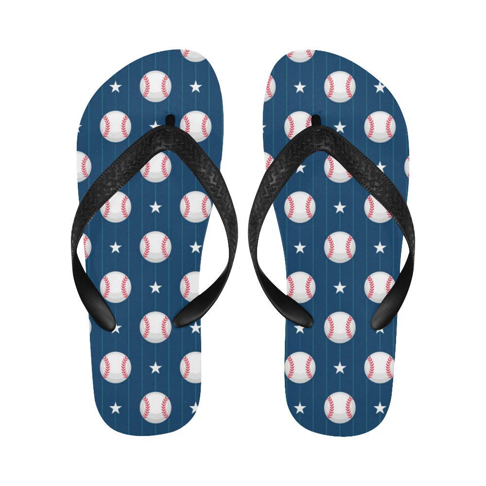 Baseball Star Print Pattern Flip Flops-JTAMIGO.COM