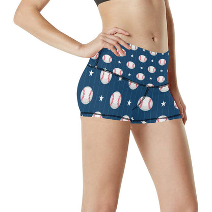 Baseball Star Print Pattern High Waisted Spandex Shorts-JTAMIGO.COM