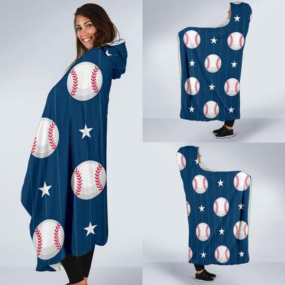 Baseball Star Print Pattern Hooded Blanket-JTAMIGO.COM