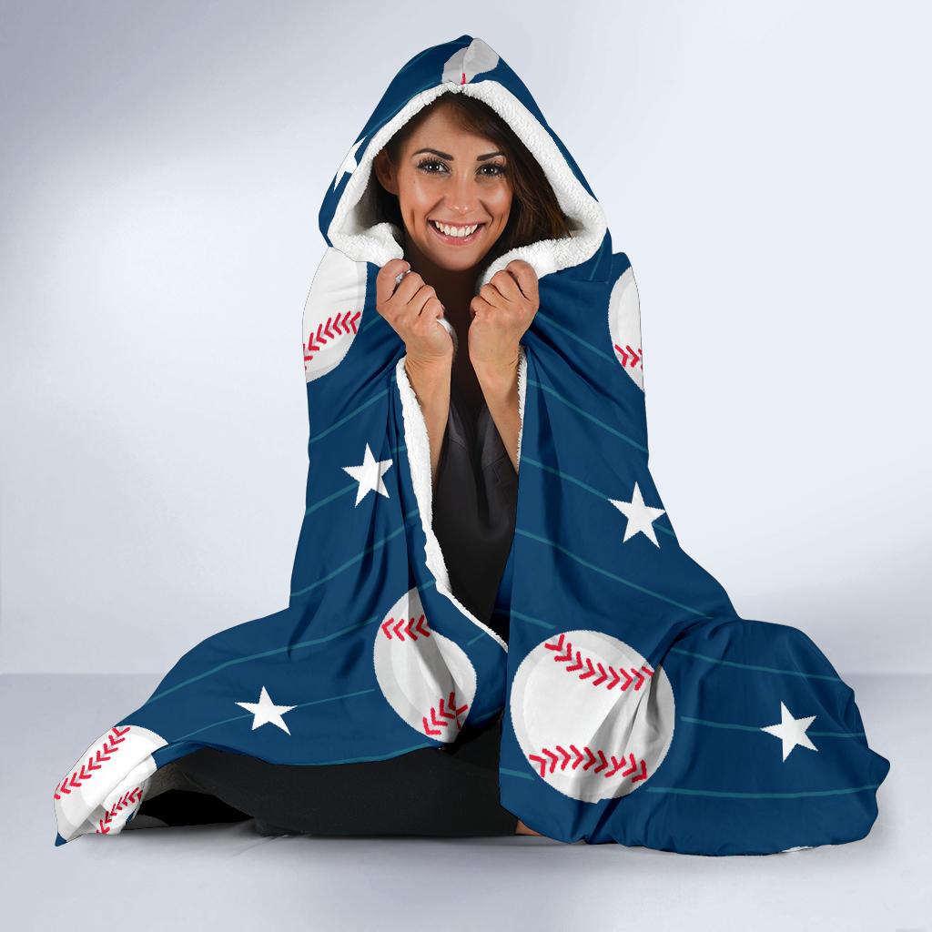 Baseball Star Print Pattern Hooded Blanket-JTAMIGO.COM