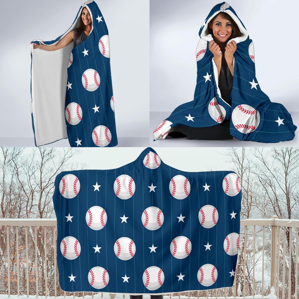 Baseball Star Print Pattern Hooded Blanket-JTAMIGO.COM