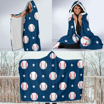 Baseball Star Print Pattern Hooded Blanket-JTAMIGO.COM
