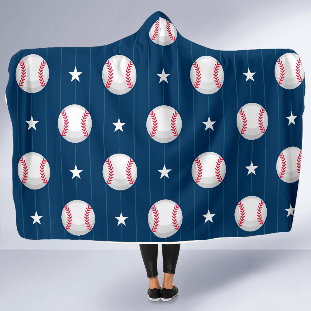 Baseball Star Print Pattern Hooded Blanket-JTAMIGO.COM