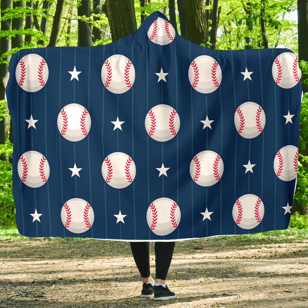 Baseball Star Print Pattern Hooded Blanket-JTAMIGO.COM