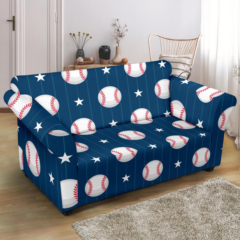 Baseball Star Print Pattern Loveseat Slipcover-JTAMIGO.COM