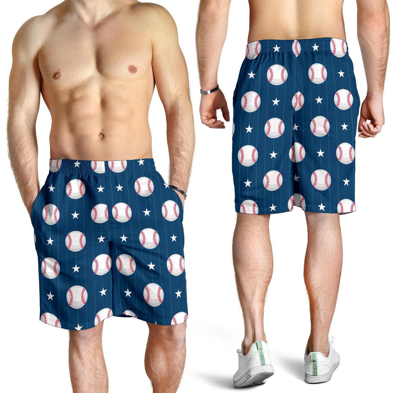 Baseball Star Print Pattern Mens Shorts-JTAMIGO.COM