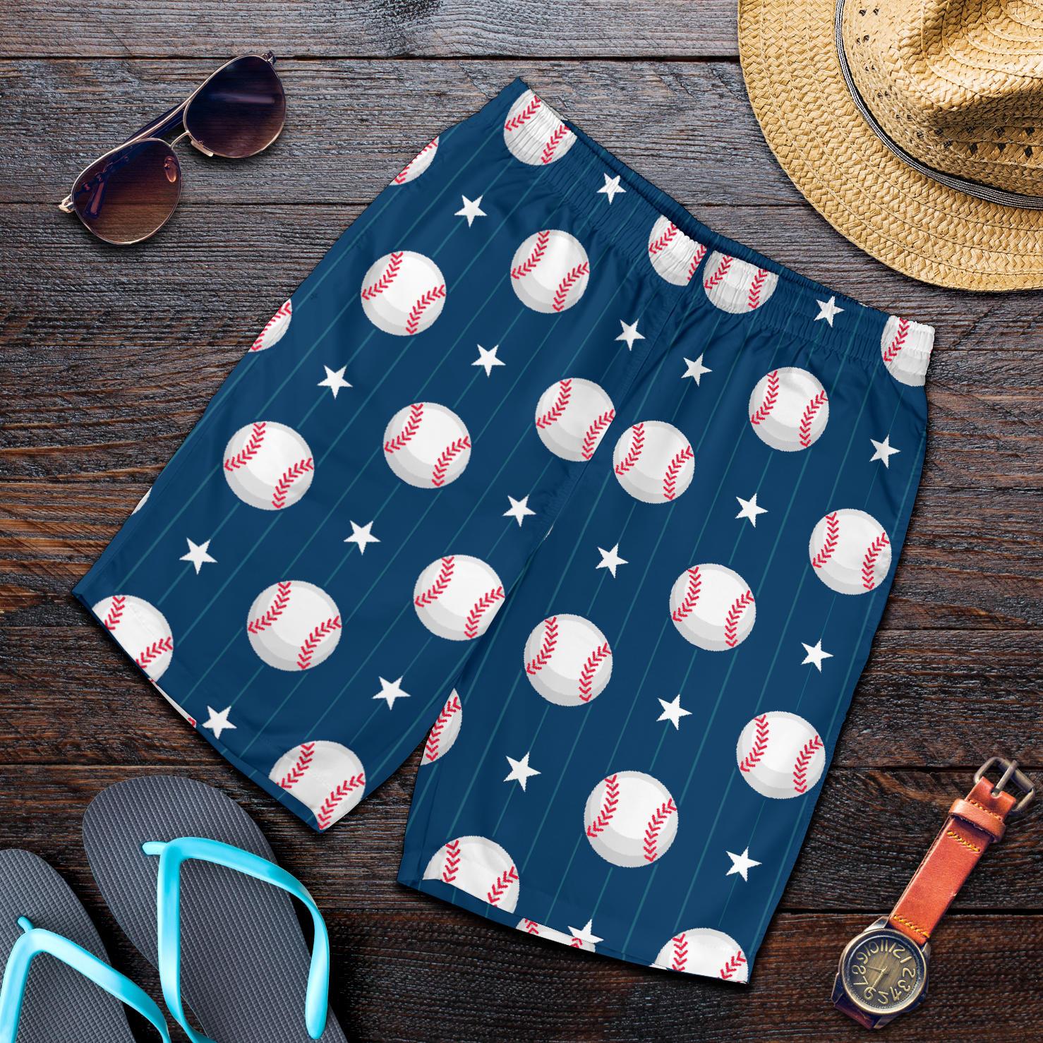 Baseball Star Print Pattern Mens Shorts-JTAMIGO.COM