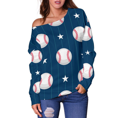 Baseball Star Print Pattern Off Shoulder Sweatshirt