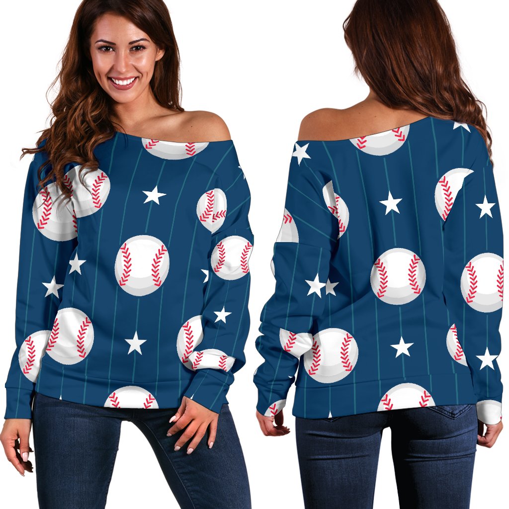 Baseball Star Print Pattern Off Shoulder Sweatshirt