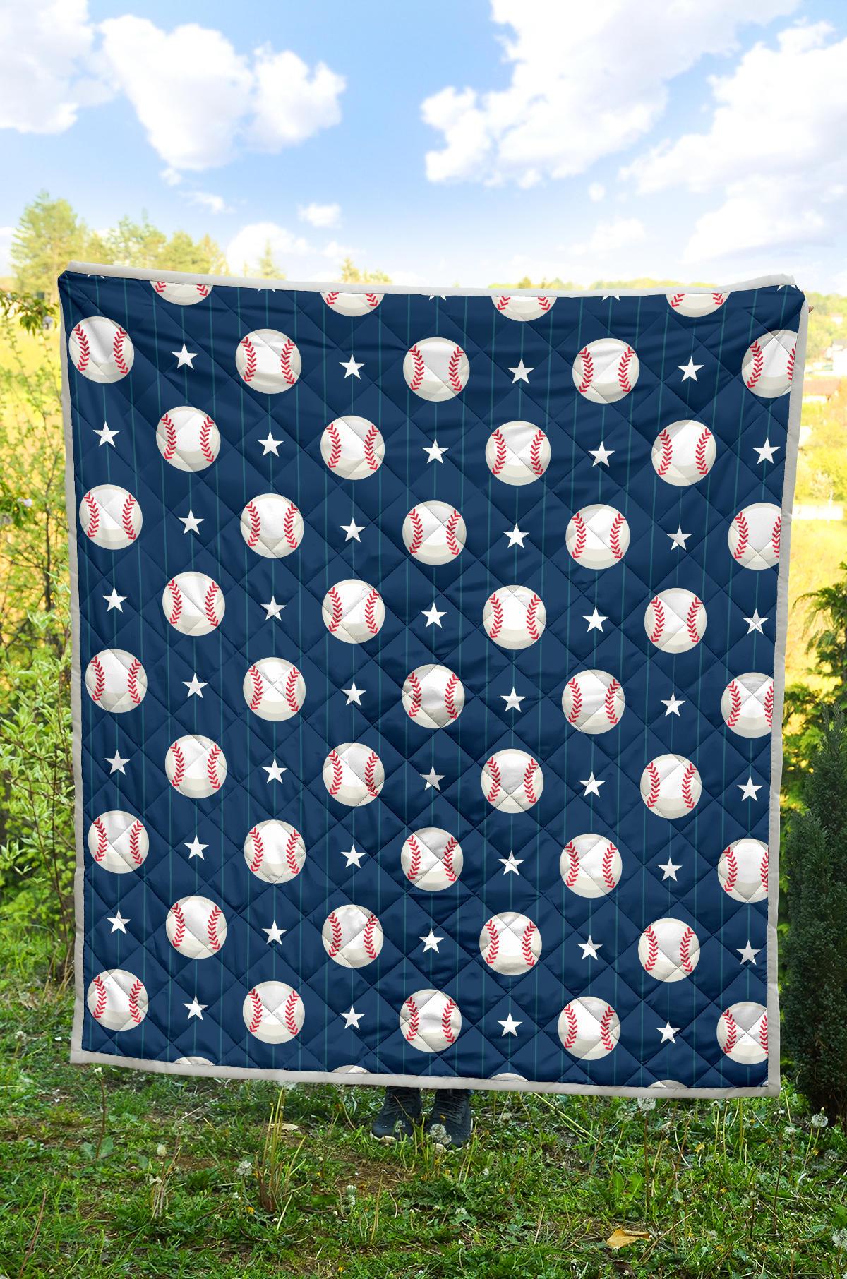 Baseball Star Print Pattern Premium Quilt-JTAMIGO.COM