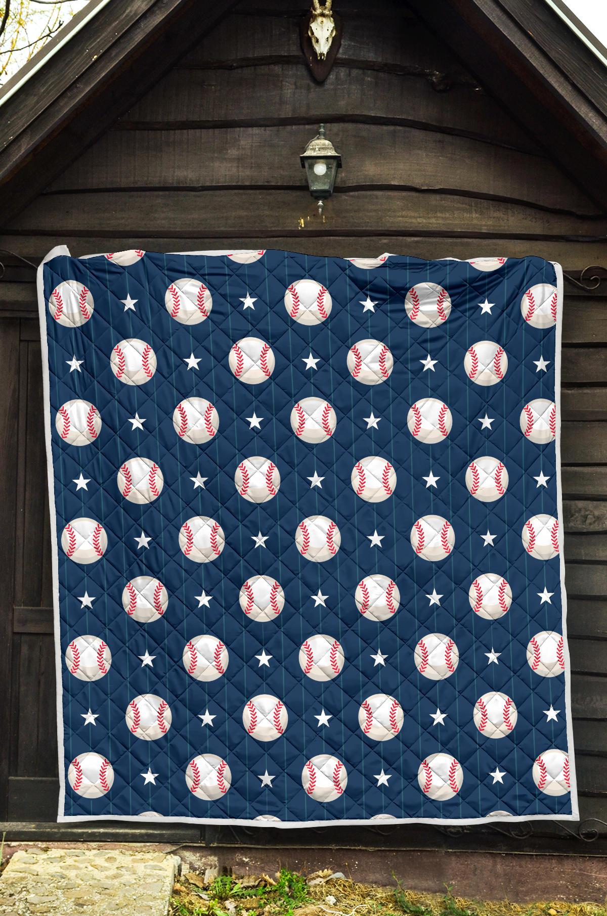 Baseball Star Print Pattern Premium Quilt-JTAMIGO.COM