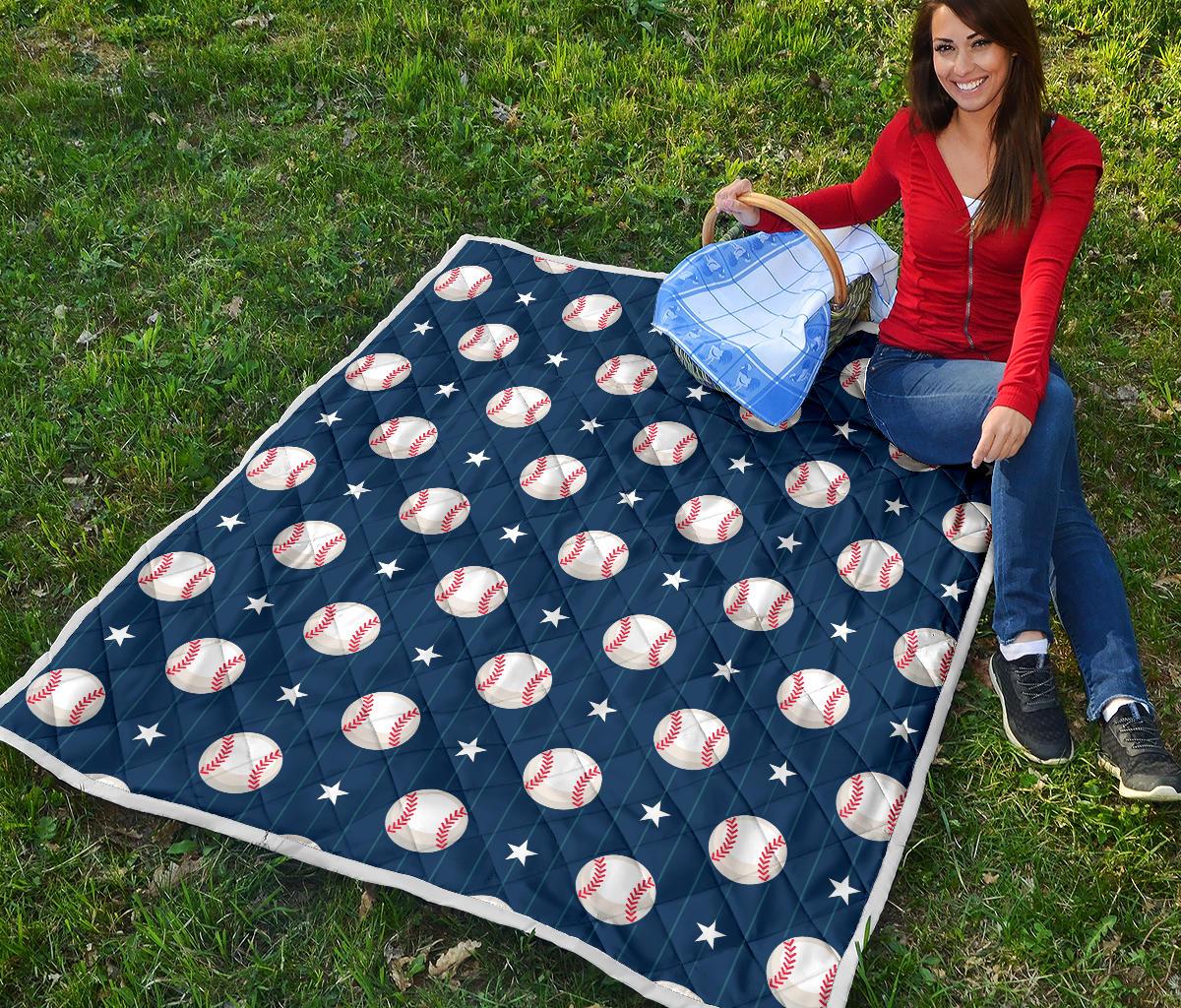 Baseball Star Print Pattern Premium Quilt-JTAMIGO.COM