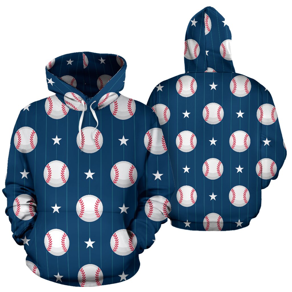 Baseball Star Print Pattern Pullover Hoodie