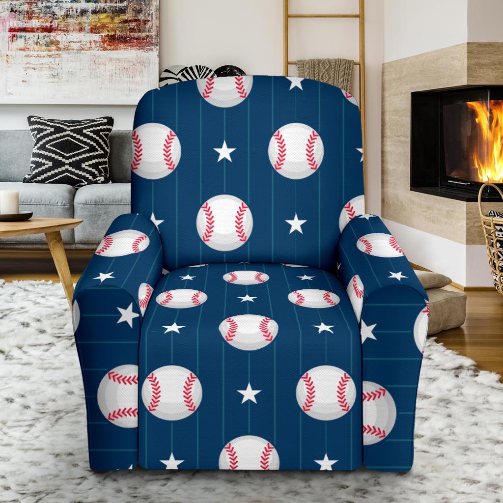 Baseball Star Print Pattern Single Sofa Slipcover -JTAMIGO.COM