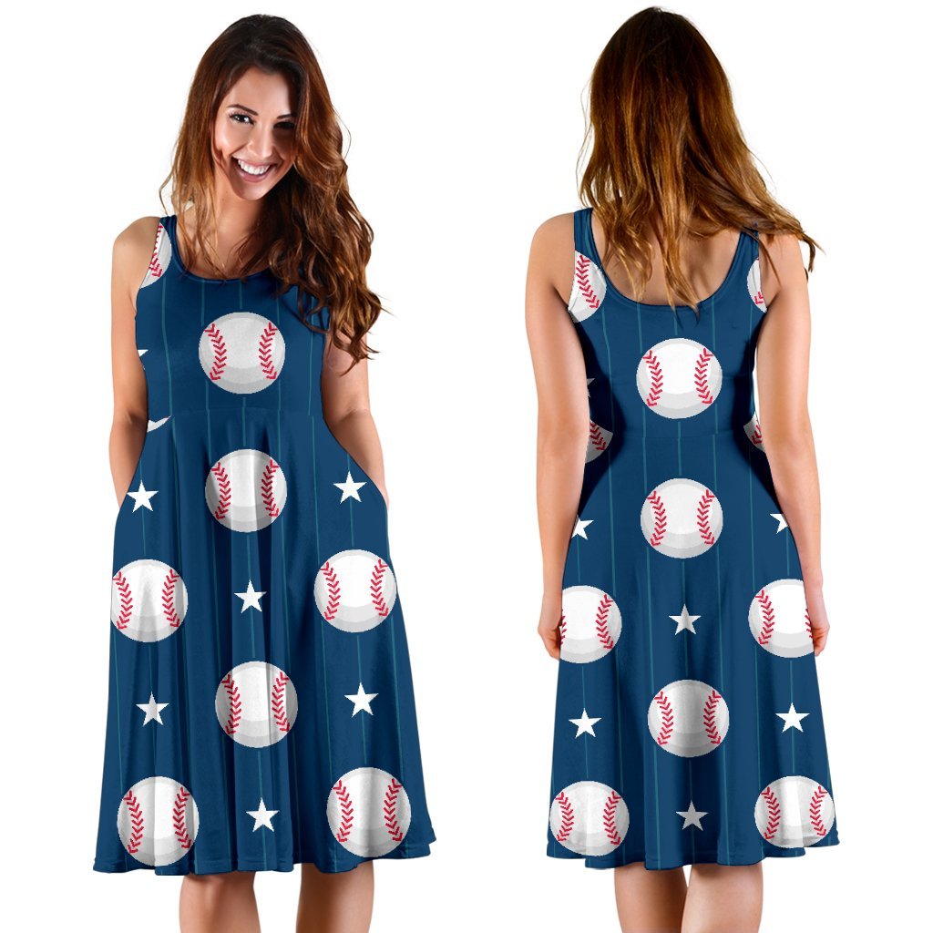 Baseball Star Print Pattern Sleeveless Dress