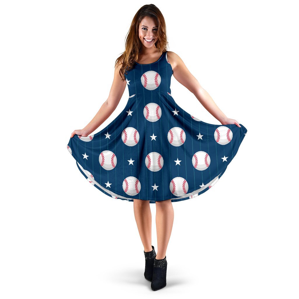 Baseball Star Print Pattern Sleeveless Dress