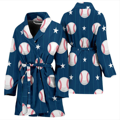 Baseball Star Print Pattern Women Bath Robe-JTAMIGO.COM
