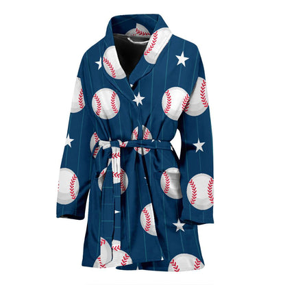Baseball Star Print Pattern Women Bath Robe-JTAMIGO.COM