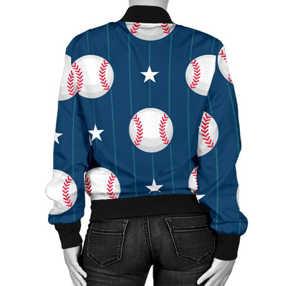 Baseball Star Print Pattern Women Casual Bomber Jacket