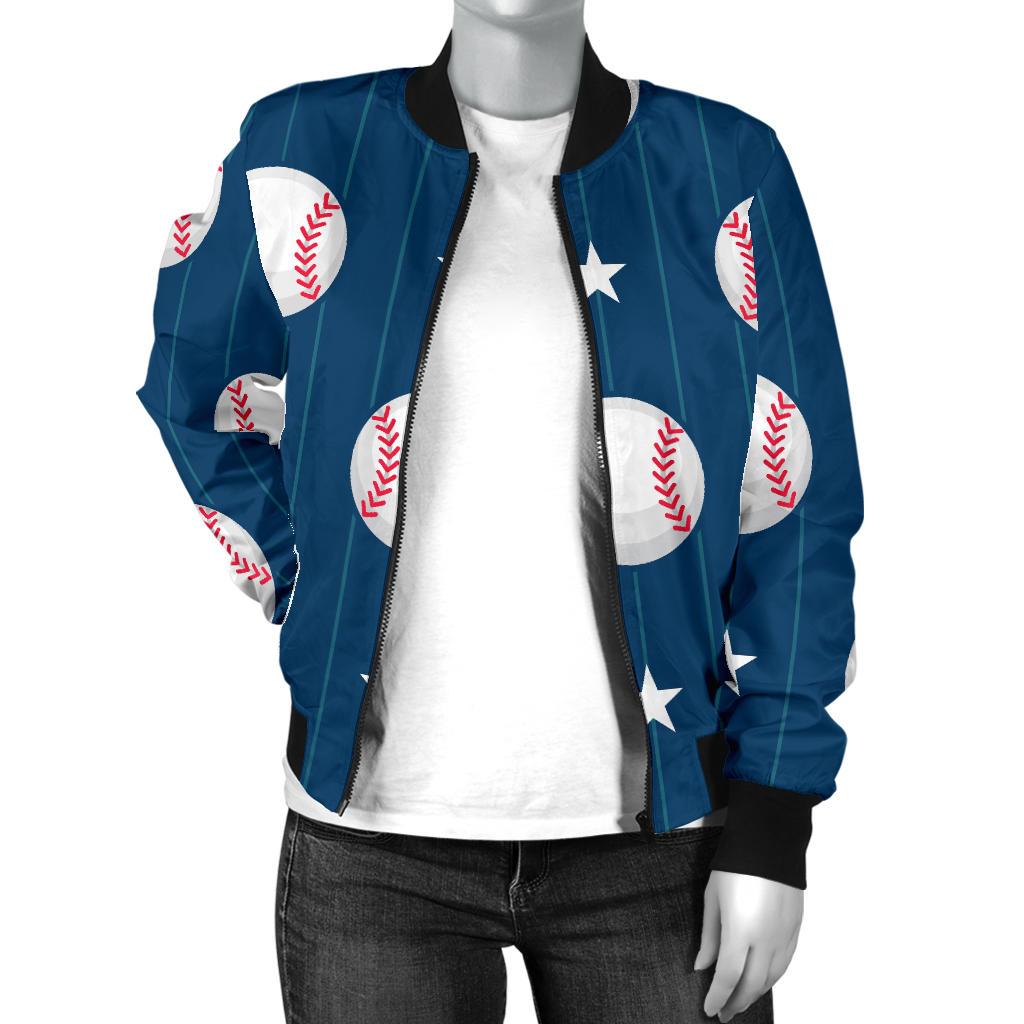 Baseball Star Print Pattern Women Casual Bomber Jacket