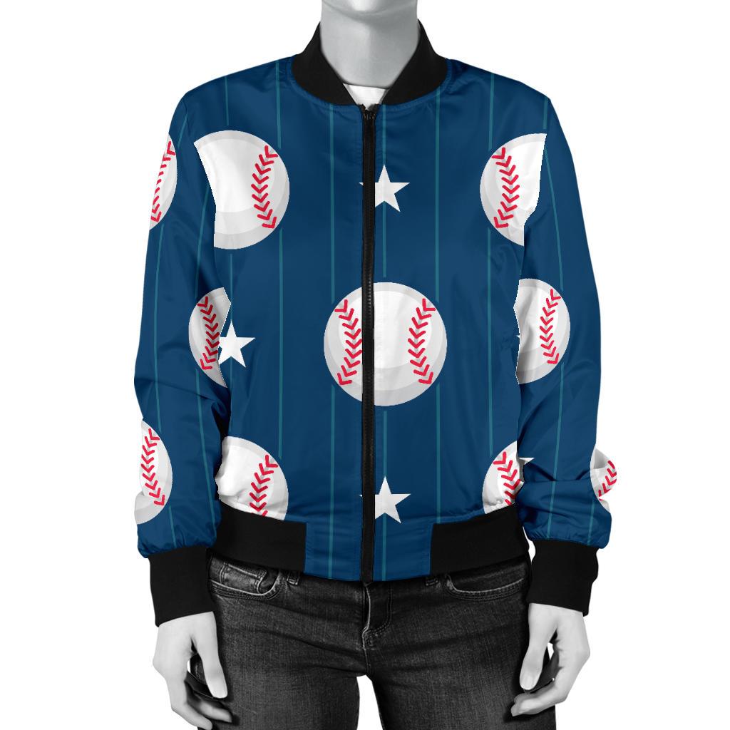 Baseball Star Print Pattern Women Casual Bomber Jacket
