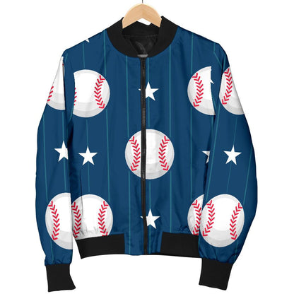 Baseball Star Print Pattern Women Casual Bomber Jacket