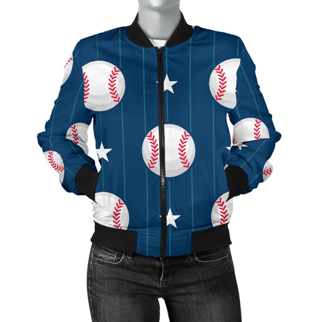 Baseball Star Print Pattern Women Casual Bomber Jacket