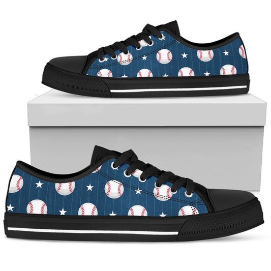 Baseball Star Print Pattern Women Low Top Shoes