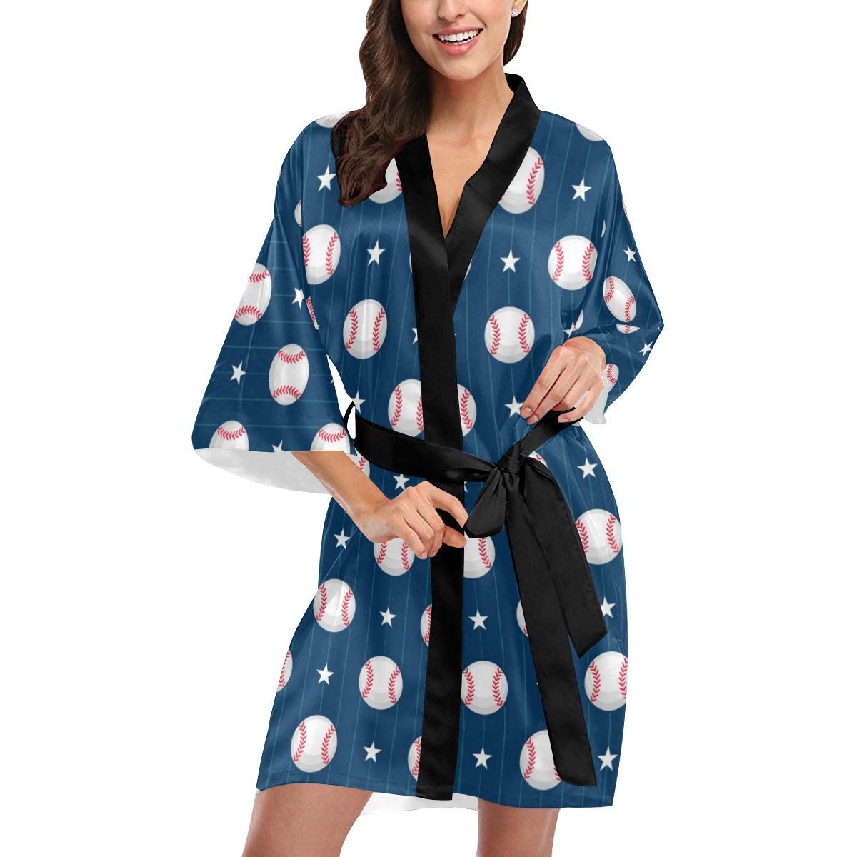 Baseball Star Print Pattern Women Short Kimono Robe
