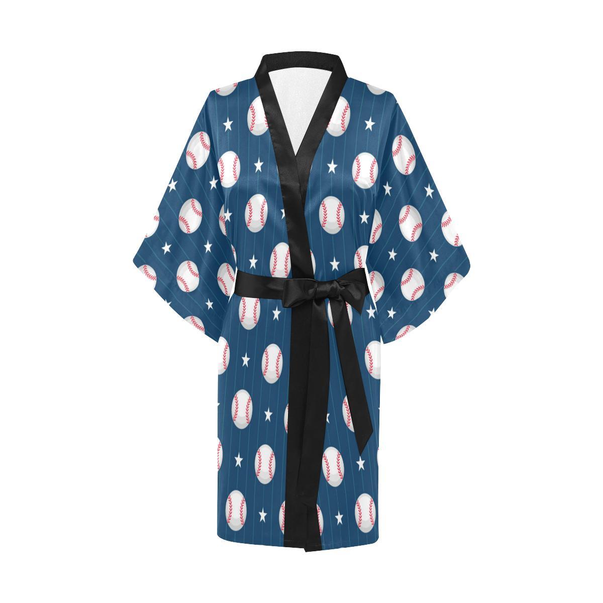 Baseball Star Print Pattern Women Short Kimono Robe