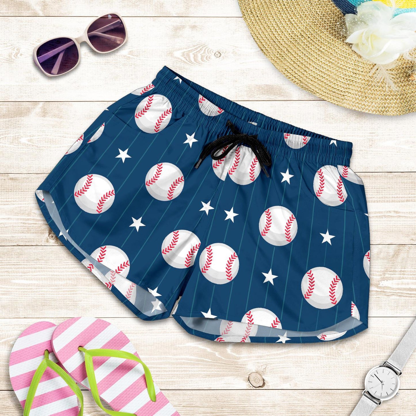 Baseball Star Print Pattern Women Shorts-JTAMIGO.COM