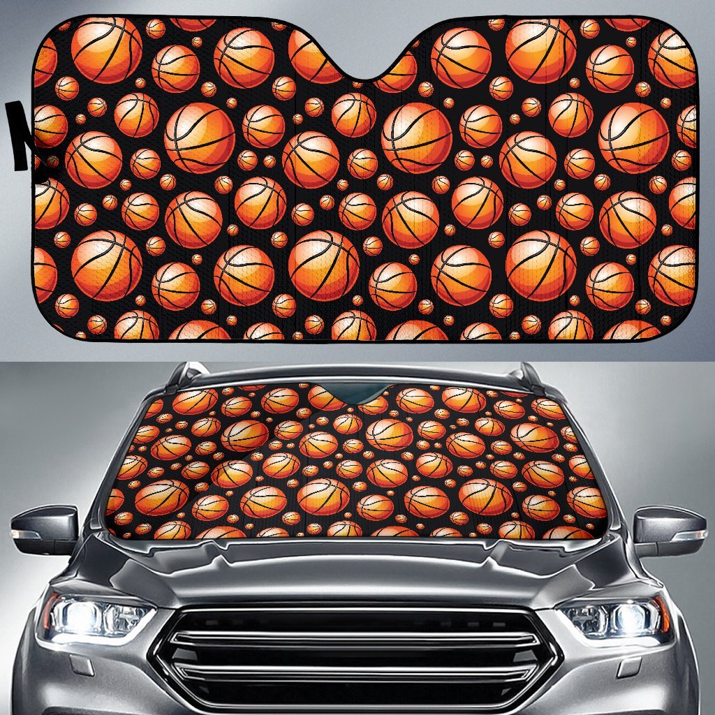 Basketball Black Background Pattern Car Sun Shade For Windshield