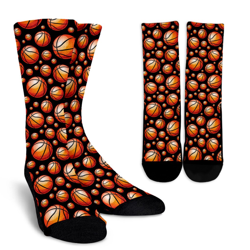Basketball Black Background Pattern Crew Socks