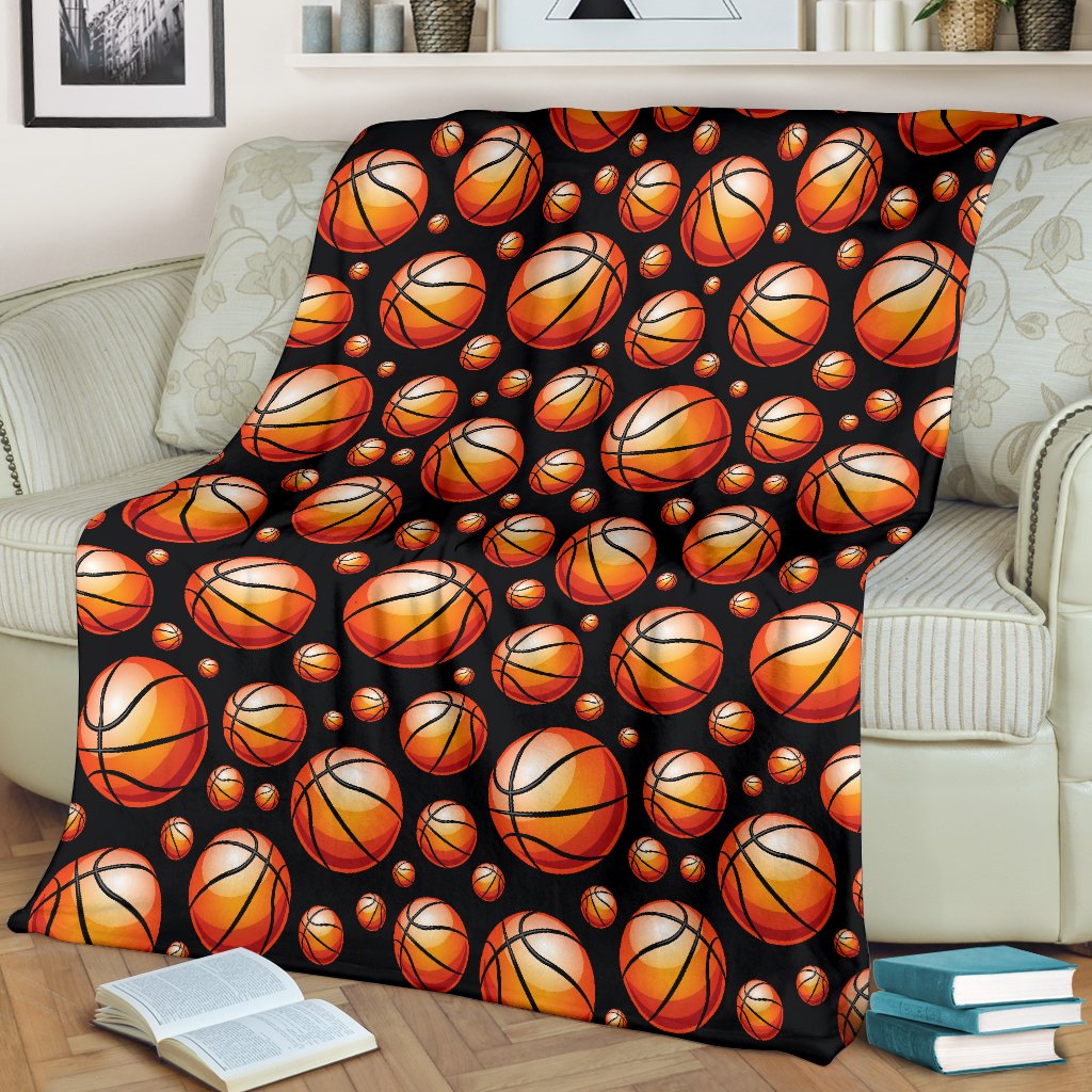 Basketball Black Background Pattern Fleece Blanket