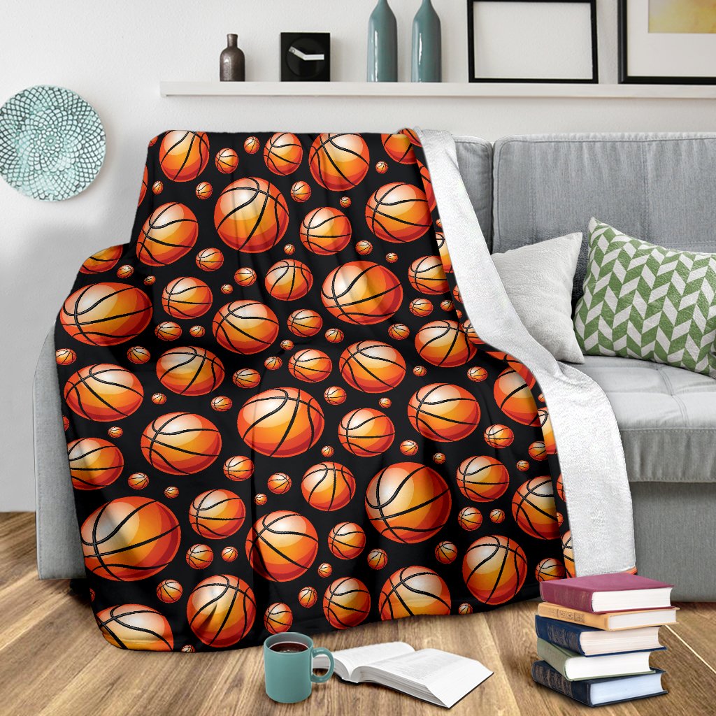 Basketball Black Background Pattern Fleece Blanket