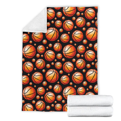 Basketball Black Background Pattern Fleece Blanket