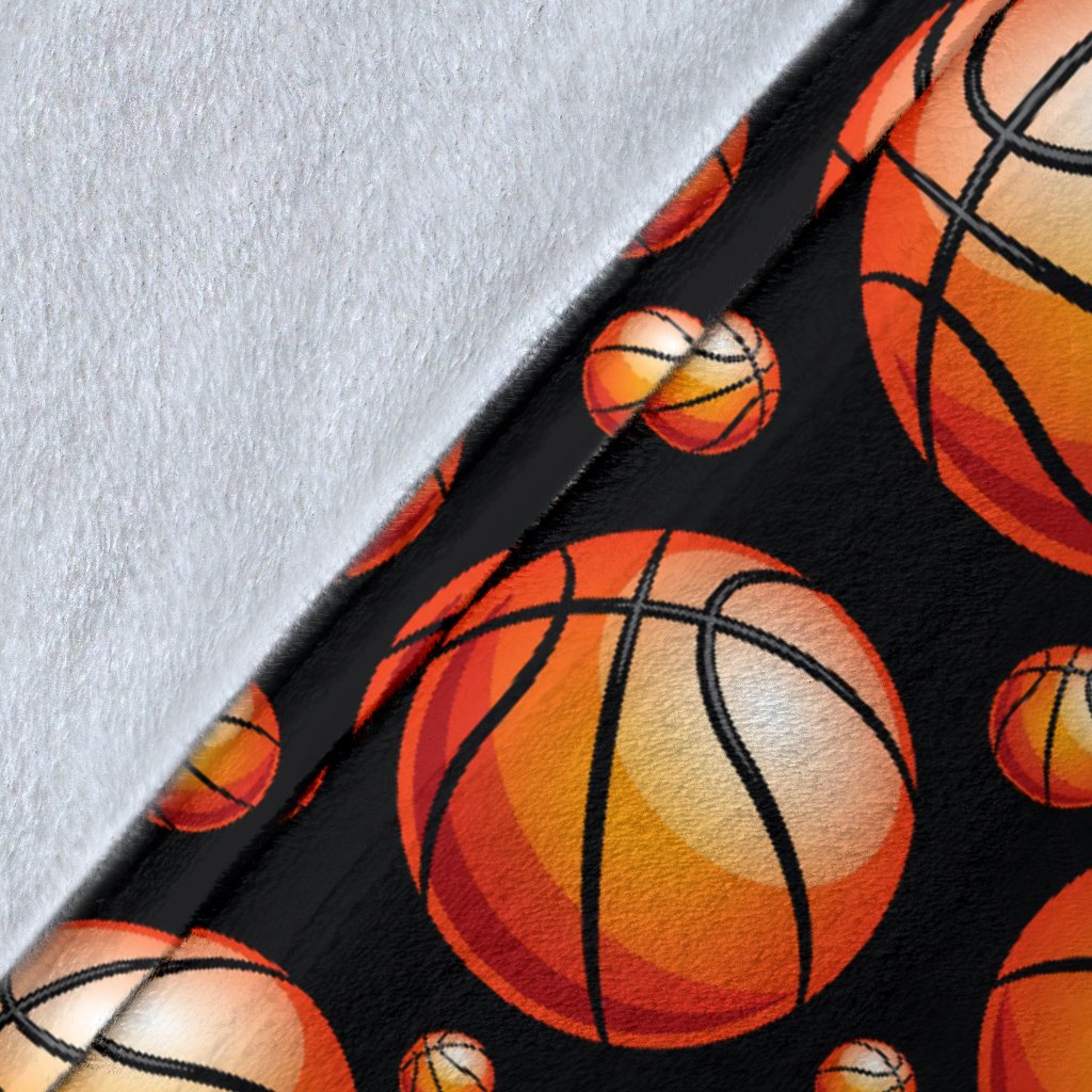 Basketball Black Background Pattern Fleece Blanket