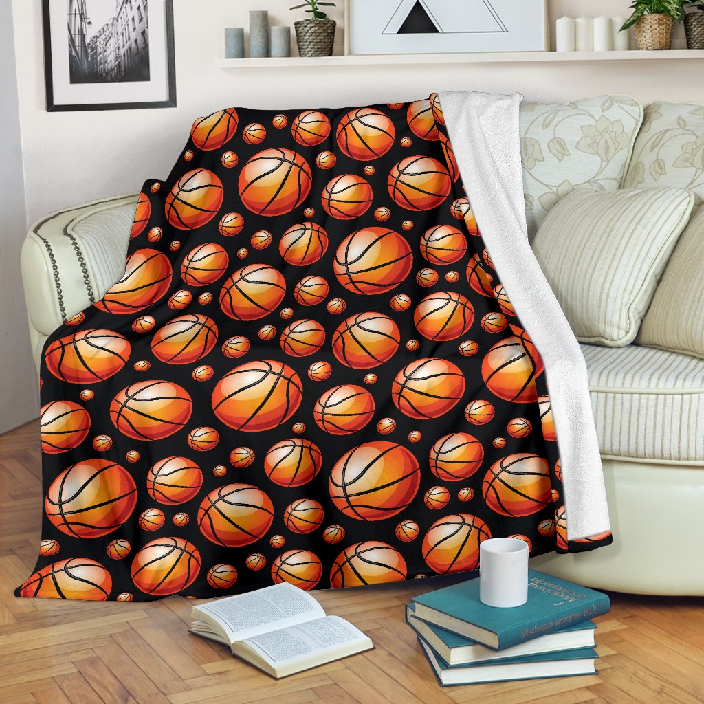 Basketball Black Background Pattern Fleece Blanket