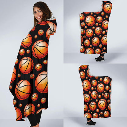 Basketball Black Background Pattern Hooded Blanket-JTAMIGO.COM