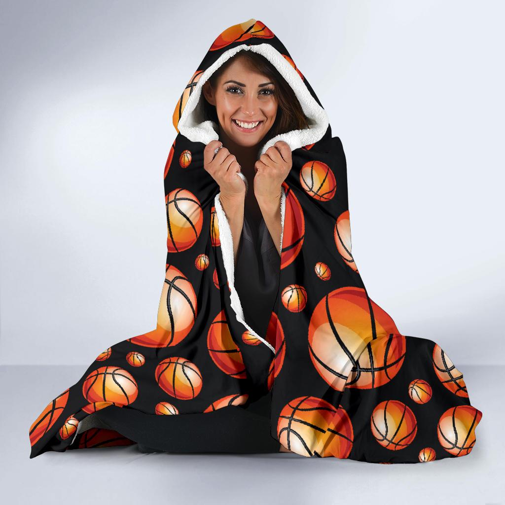 Basketball Black Background Pattern Hooded Blanket-JTAMIGO.COM