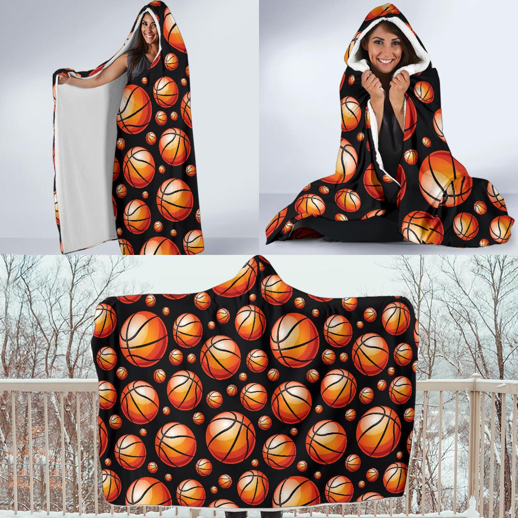 Basketball Black Background Pattern Hooded Blanket-JTAMIGO.COM