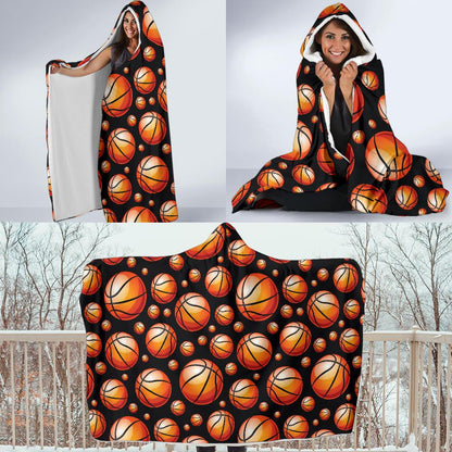 Basketball Black Background Pattern Hooded Blanket-JTAMIGO.COM