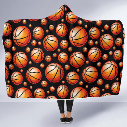 Basketball Black Background Pattern Hooded Blanket-JTAMIGO.COM