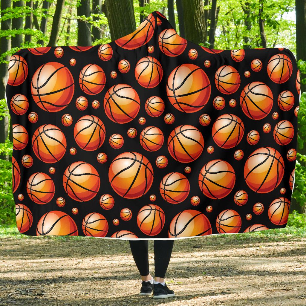 Basketball Black Background Pattern Hooded Blanket-JTAMIGO.COM