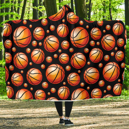 Basketball Black Background Pattern Hooded Blanket-JTAMIGO.COM
