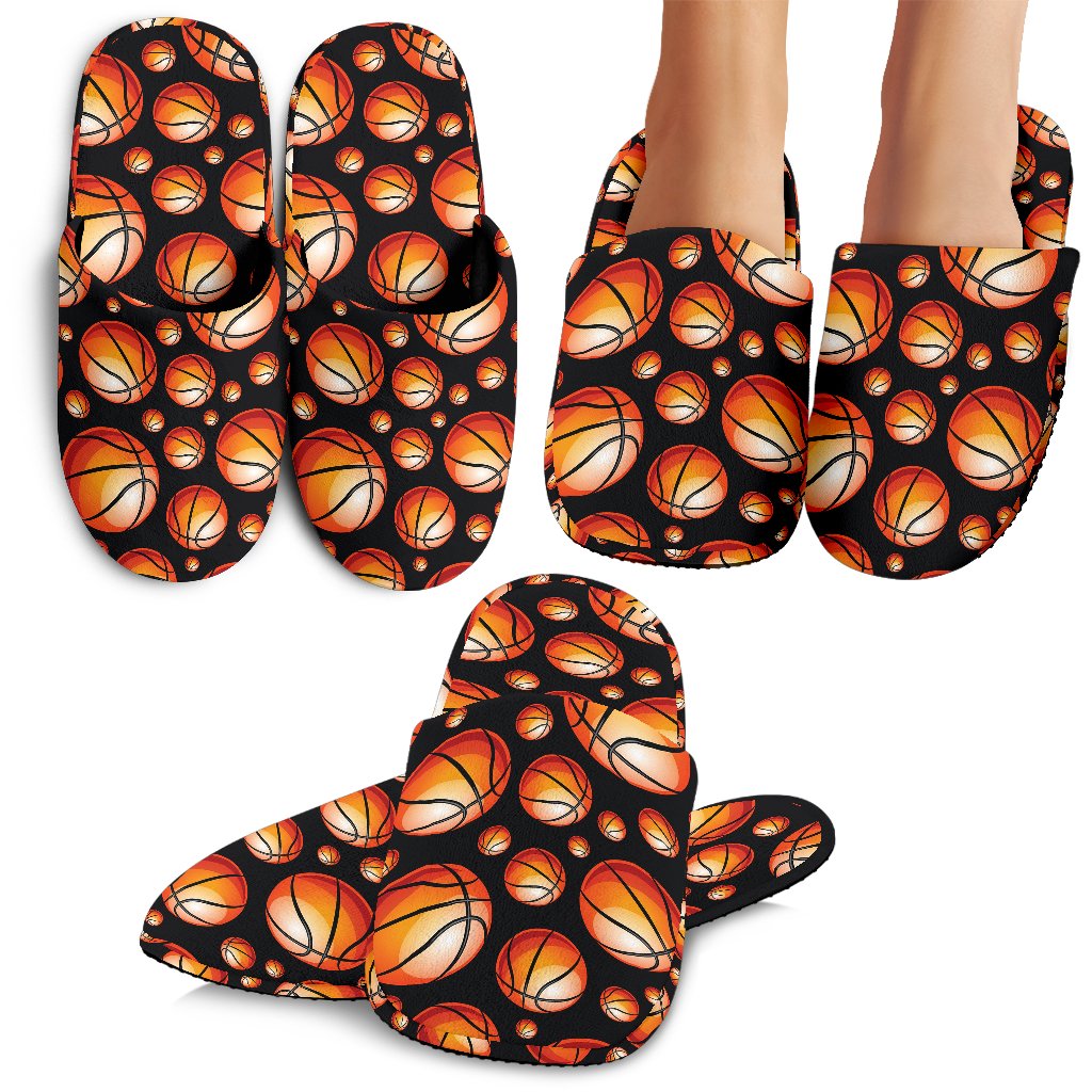 Basketball Black Background Pattern House Slippers