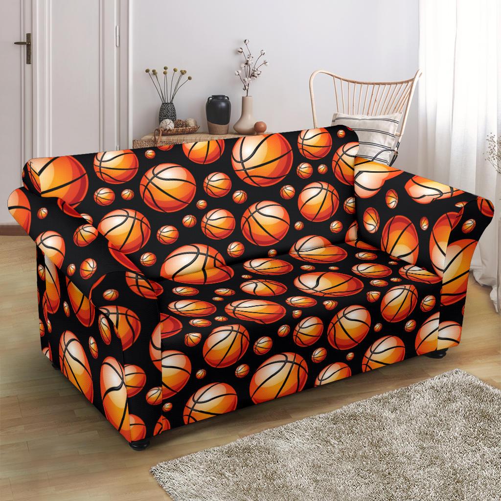 Basketball Black Background Pattern Loveseat Slipcover-JTAMIGO.COM
